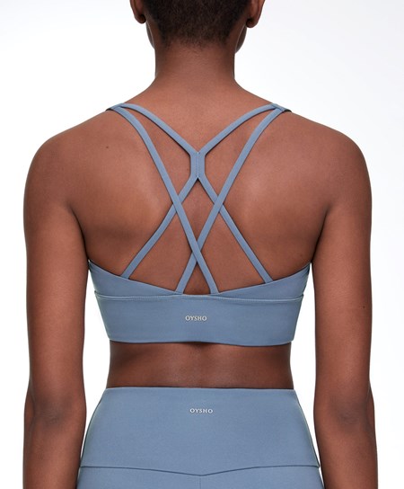 Oysho Medium-support Sports Bra With Cups Mid-blue | 46385-KZBM