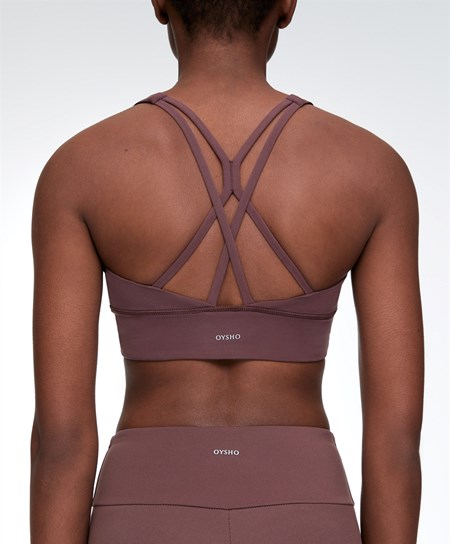 Oysho Medium-support Sports Bra With Cups Washed Mahogany | 59243-VMKR