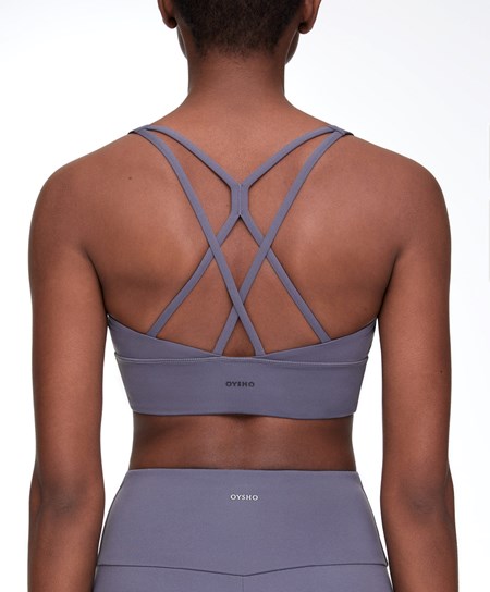 Oysho Medium-support Sports Bra With Cups Blu | 65280-GEXD