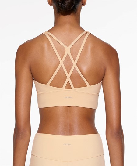 Oysho Medium-support Sports Bra With Cups Vanilla | 86203-VMXT