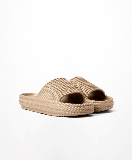 Oysho Metallic Braided Platform Slides Oro | 50623-RJGW