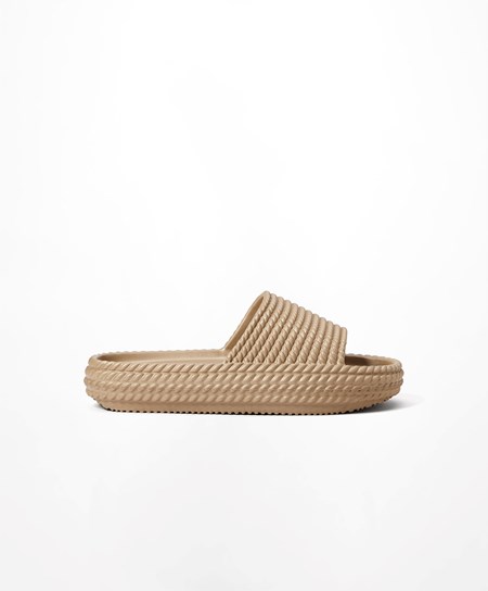 Oysho Metallic Braided Platform Slides Oro | 53926-IYPV