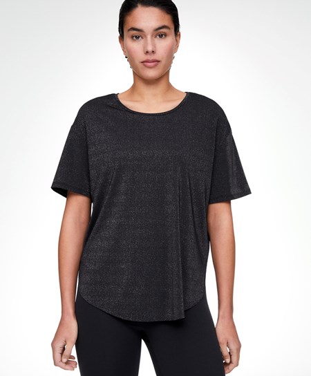 Oysho Metallic Thread Corta-sleeved T-shirt Nere | 84397-JRUI