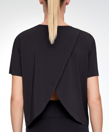 Oysho Microperforated Corta-sleeved Technical T-shirt Nere | 03564-ZAGB