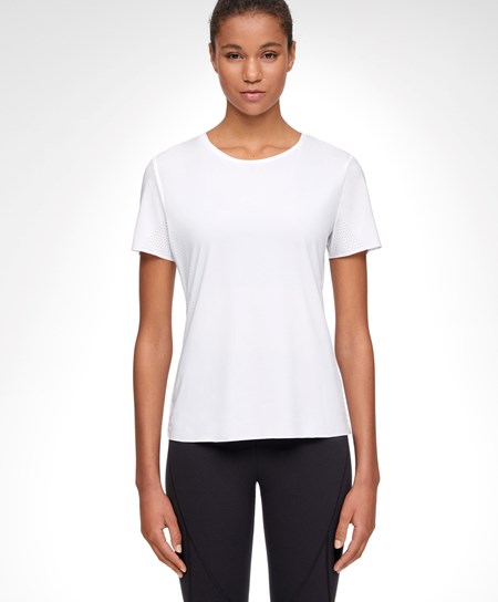 Oysho Microperforated Corta-sleeved Technical T-shirt Bianche | 51379-HJRW