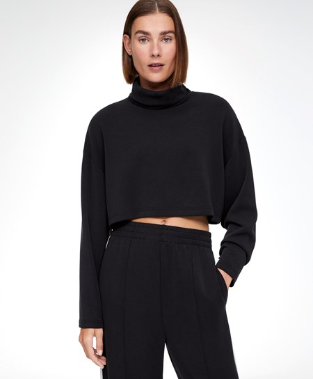 Oysho Modal Roll-neck Crop Sweatshirt Nere | 24758-TSVR
