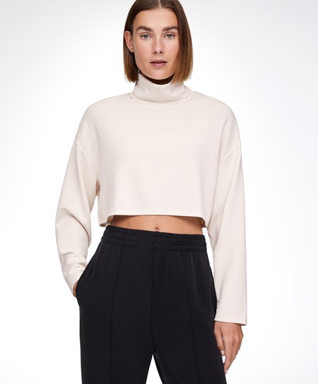 Oysho Modal Roll-neck Crop Sweatshirt Stone | 70196-WHFG