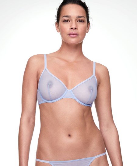Oysho Non-padded Underwired Classiche Bra In Tulle Lavanda Blu | 14876-IYHB