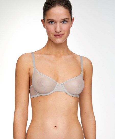 Oysho Non-padded Underwired Classiche Bra In Shiny Tulle Argento | 21049-RWNC