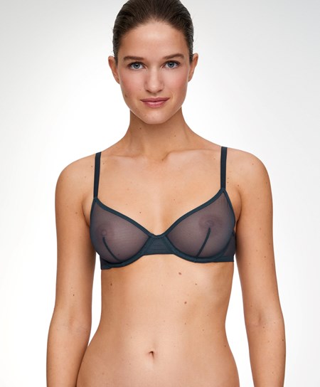 Oysho Non-padded Underwired Classiche Bra In Tulle Blue-grey | 93654-WMRK
