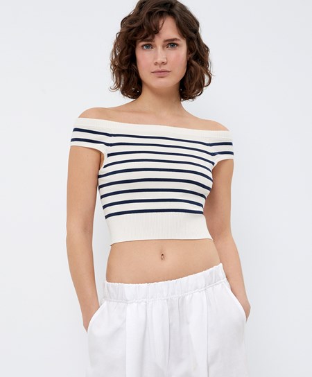 Oysho Off-shoulder Knit Top Cream-white | 75928-LXBT