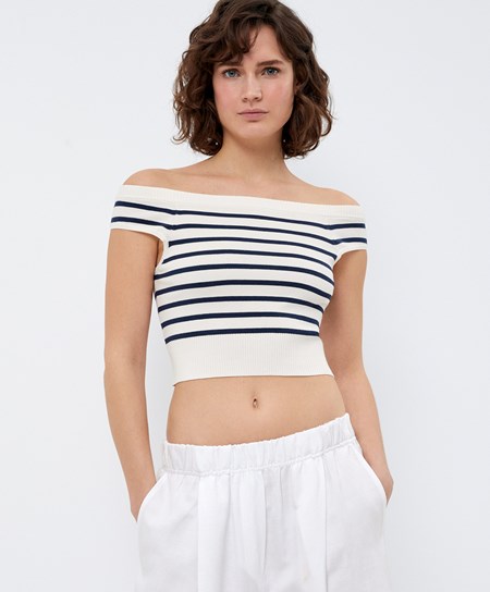 Oysho Off-shoulder Knit Top Cream-white | 96175-LTXY