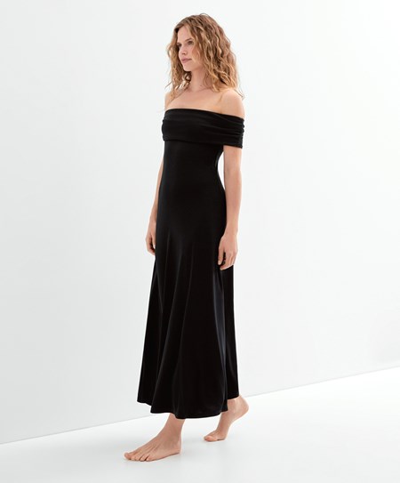 Oysho Off-shoulder Vestito Nere | 81354-EVQI