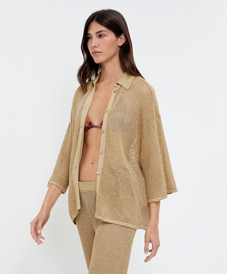Oysho Oversize Knit Shirt Oro | 37950-SUTD