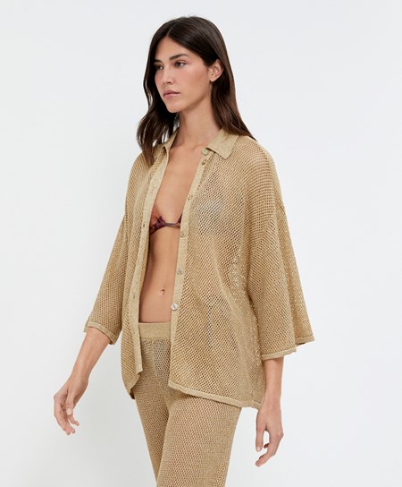 Oysho Oversize Knit Shirt Oro | 58164-BSUG