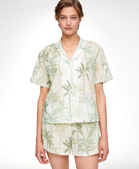 Oysho Palm Tree 100% Cotone Corta-sleeved Shirt Grass | 82740-CQJS