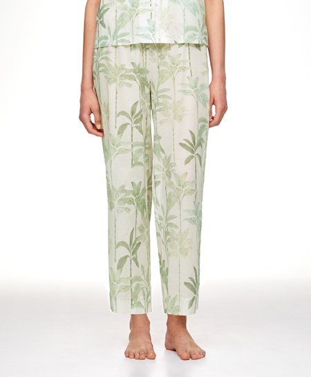 Oysho Palm Tree 100% Cotone Trousers Grass | 68719-FUWX