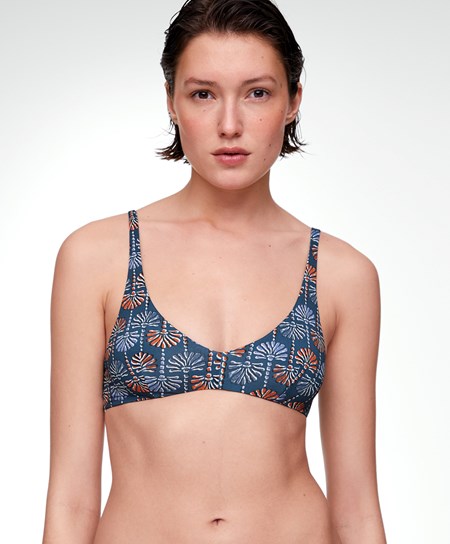 Oysho Palm Tree Halter Bikini Top Blu Scuro | 09624-YBZJ