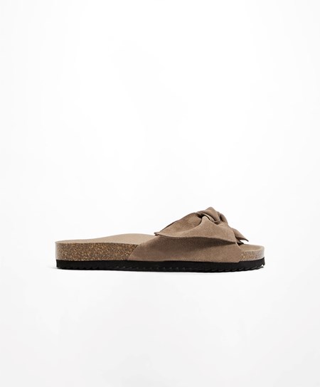 Oysho Pelle Bow Sandals Mink | 72645-DSKT