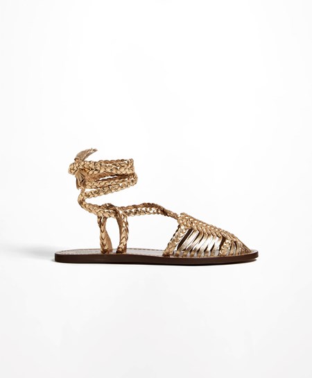 Oysho Pelle Braided Fisherman Sandals Oro | 32978-CLBI