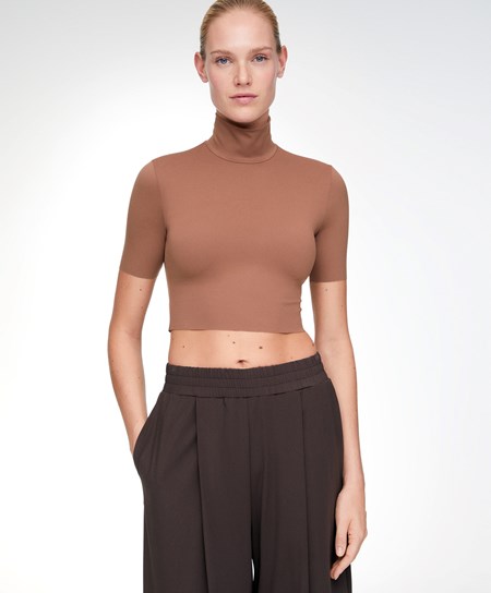 Oysho Perfect-adapt Crop Top With Raised Neck Rame | 50761-GCNZ