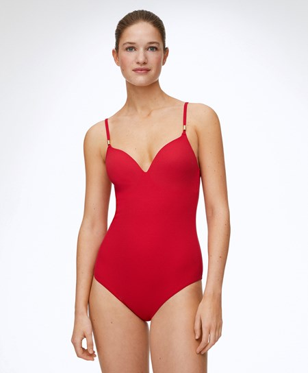 Oysho Piqué Triangle Swimsuit Rosse | 71538-UPAW