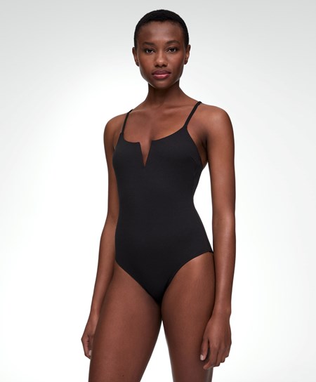 Oysho Piqué V-neck Swimsuit Nere | 84932-GMNO
