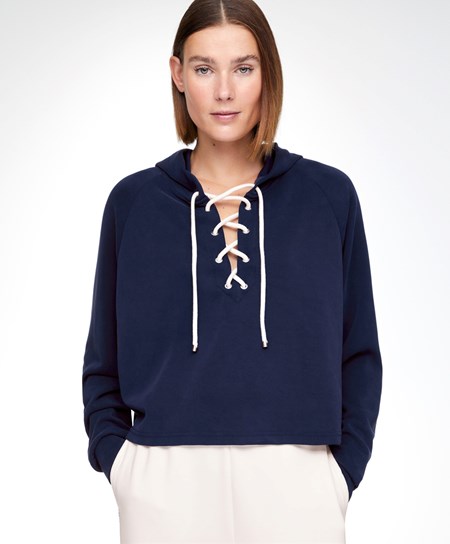 Oysho Pizzo-up Modal Sweatshirt Blu Marino Blu | 63415-ZCNQ