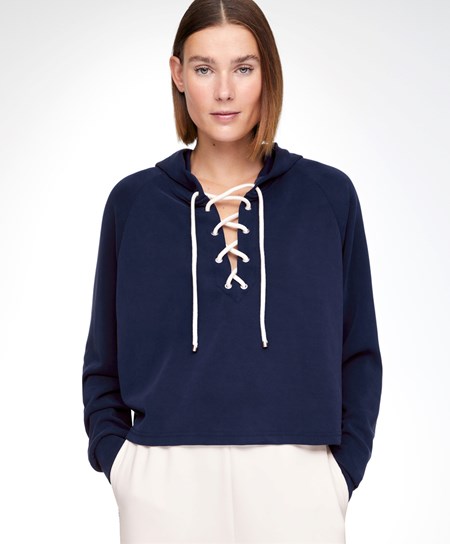 Oysho Pizzo-up Modal Sweatshirt Blu Marino Blu | 75823-GBNT