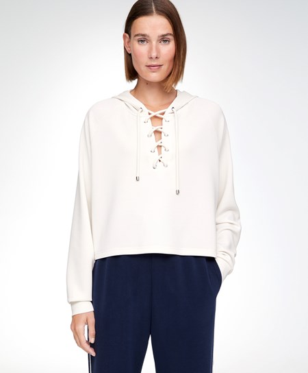 Oysho Pizzo-up Modal Sweatshirt Cream-white | 47160-HPXF