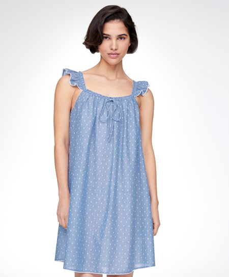 Oysho Plumeti Corta Nightdress Blu | 18207-KONC
