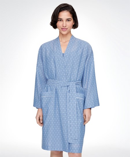Oysho Plumeti Dressing Gown Blu | 27104-WRPN