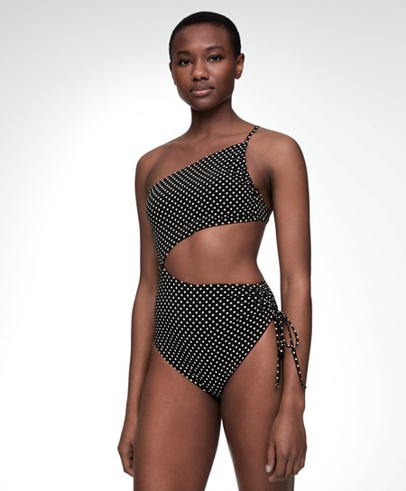 Oysho Polka Dot Asymmetric Trikini Nere | 98561-MJPD