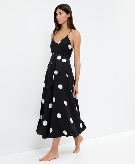 Oysho Polka Dot Cinturino Midi Vestito Nere | 82975-WGET