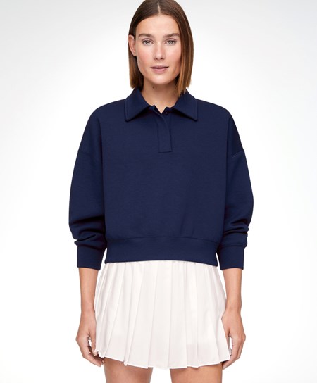 Oysho Polo Collar Crop Sweatshirt Blu Marino Blu | 62718-JYLH
