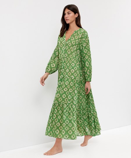 Oysho Printed 100% Cotone Tunic Vestito Verdi | 40196-EAPO