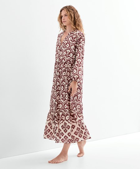 Oysho Printed 100% Cotone Tunic Vestito Cioccolato | 59021-SNRF