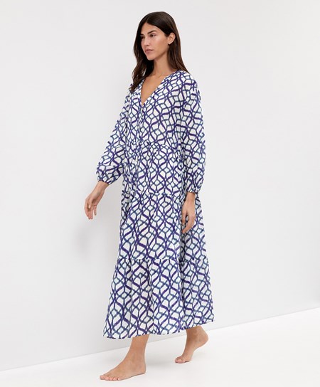 Oysho Printed 100% Cotone Tunic Vestito Ecru | 74062-MFQD