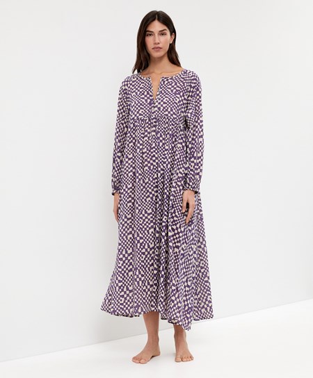 Oysho Printed 100% Cotone Tunic Vestito Viola Profondo | 85972-HPBW