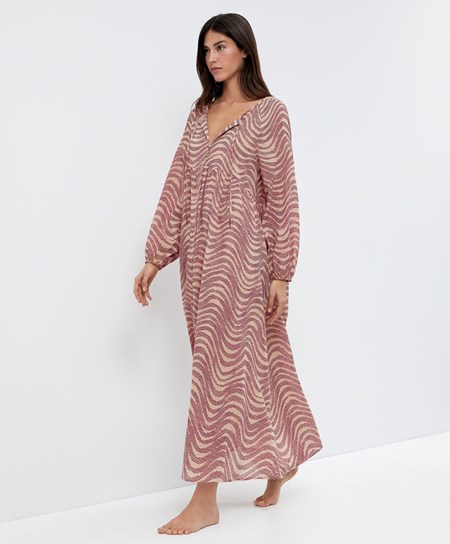 Oysho Printed 100% Cotone Tunic Vestito Bordeaux | 86457-IDYM