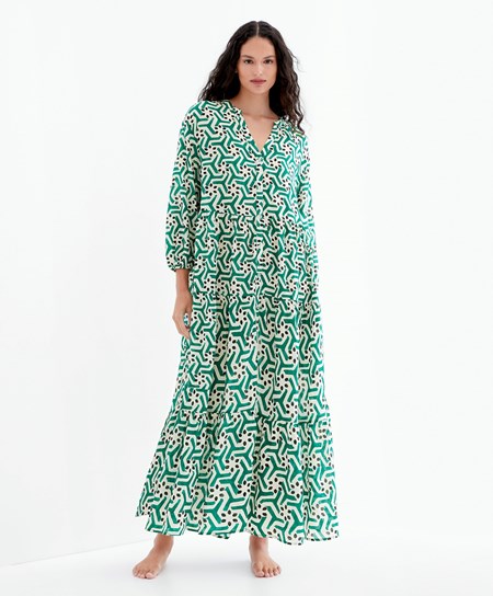 Oysho Printed Cotone Tunic Vestito Verdi | 10928-IDUA