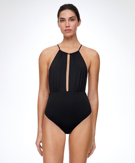 Oysho Ruched Halter Swimsuit Nere | 59714-BZPW