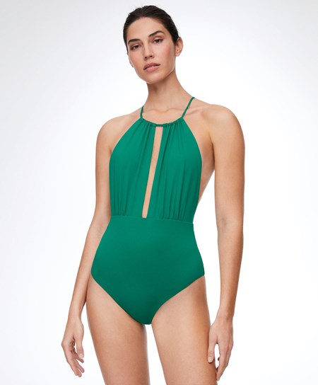 Oysho Ruched Halter Swimsuit Verdi | 82615-PTOR