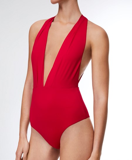 Oysho Ruched Vertical Neck Swimsuit Rosse | 71598-NGZO