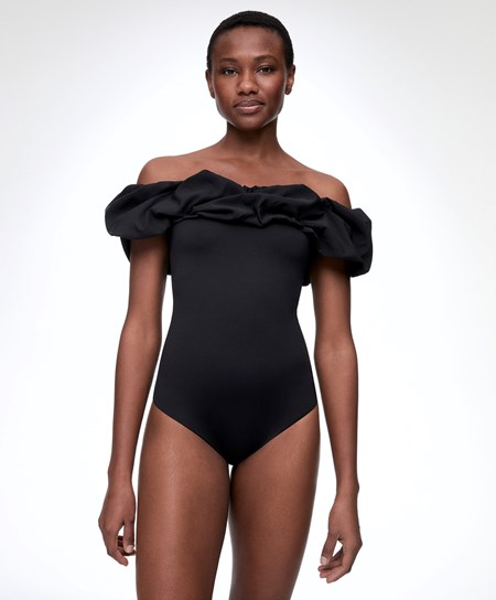 Oysho Ruffle Bandeau Swimsuit Nere | 25190-ENKQ