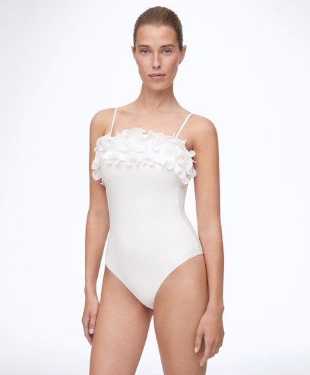 Oysho Ruffled Bandeau Swimsuit Bianche | 01679-QKZA