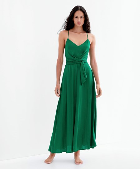 Oysho Satin Cinturino Midi Vestito Verdi Profondo | 89513-CLVD