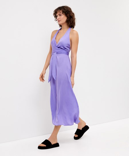 Oysho Satin Halterneck Long Vestito Lilac | 56289-SRCP