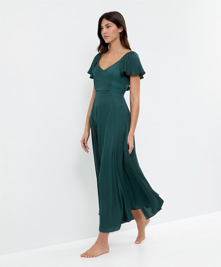 Oysho Satin Midi Vestito With Open Back Verdi | 63201-DIYB