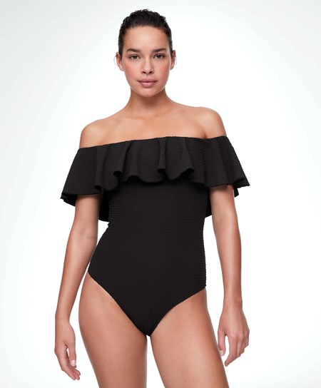 Oysho Seersucker Bandeau Swimsuit Nere | 47520-KHYV